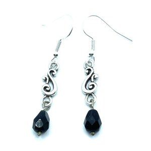 Brighton VIVALDI Silver Scrollwork Black Teardrop Beads Custom Silver Earrings
